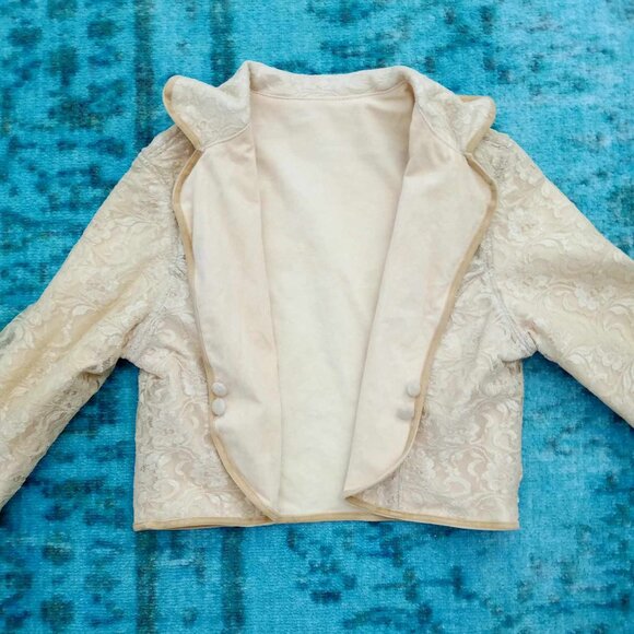 Anthropologie Vintage Reversible Lace / Corduroy Cropped Jacket - Picture 5 of 6